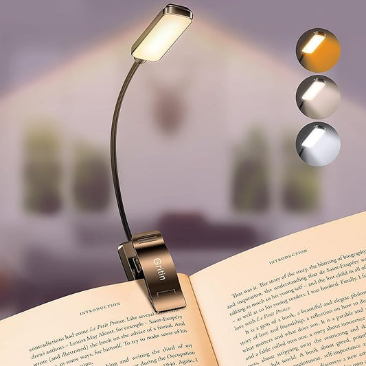 LED Rechargeable Book Light for Reading in Bed - Eye Caring 3 Color Temperatures,Stepless Dimming Brightness,80 Hrs Runtime Small Lightweight Clip On Book Reading Light for Studying