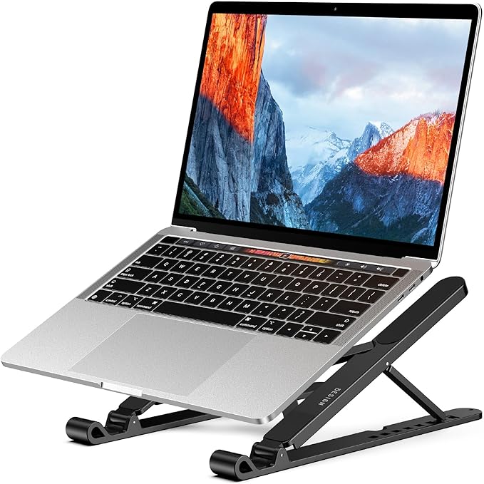Ergonomic Laptop Stand, Plastic Laptop Riser, Portable and Adjustable Notebook Computer Holder Compatible with 10-14" Laptops (Black)