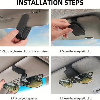 Automaze Leather Car Visor Sunglass Holder - Clip for Car